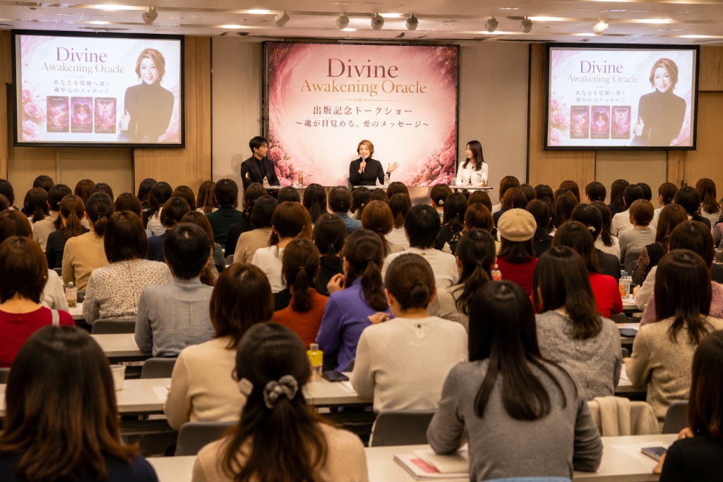 Divine Awakening Oracle 出版記念トークショー会場、女性参加者で満席の様子